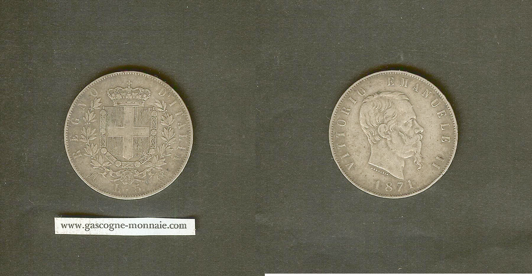 Italy 5 lire 1871 VF/VF+